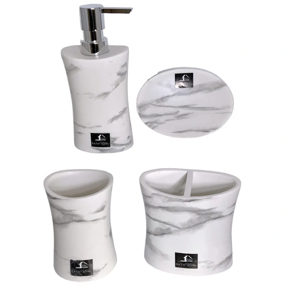 Todays Living Marble Elite Bath Accessory Set Lux White Grey Resin 4 Piece Set